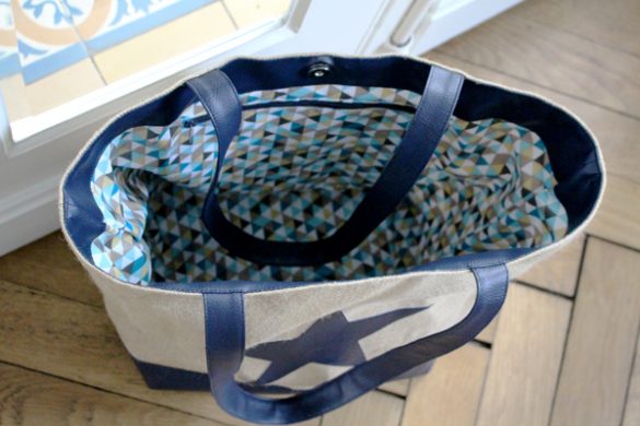 cabas toile de jute et simili cuir