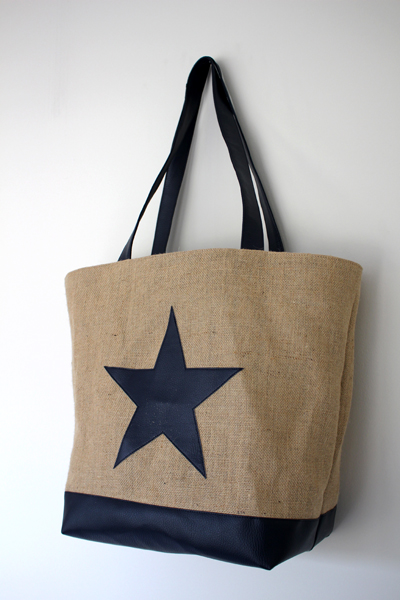 cabas toile de jute et simili cuir