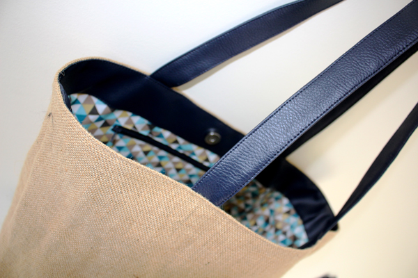 cabas toile de jute et simili cuir