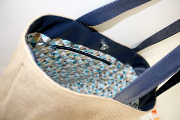 cabas toile de jute et simili cuir
