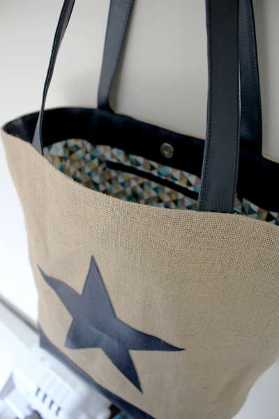 cabas toile de jute et simili cuir