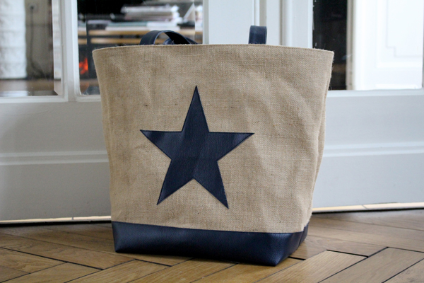 cabas toile de jute et simili cuir